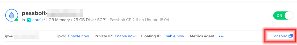 Locate DigitalOcean’s Console Access for your Droplet.